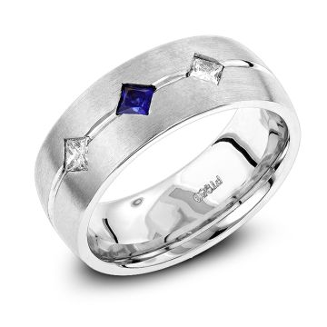 Platinum Sapphire Diamond Wedding Ring for Men | 0.42ct | Flush Set