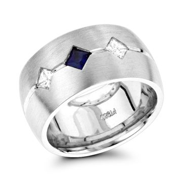 Platinum Sapphire Diamond Wedding Ring for Women | 0.42ct | Flush Set