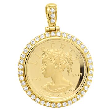 Men's 14K Gold Diamond US Mint American Liberty 1oz Coin Pendant | Round Medallion | 2ct