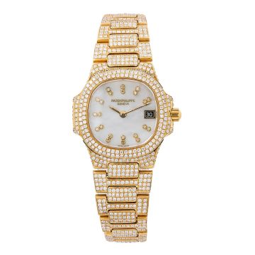 Women's 18K Gold Diamond Watch | Patek Philippe 27 mm | White Dial