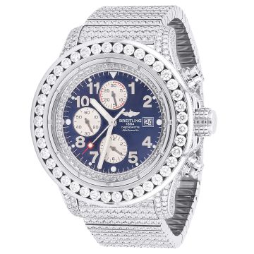 Stainless Steel Men's Breitling Watch | Super Avenger | 48 mm | Diamond Bezel | Blue Dial