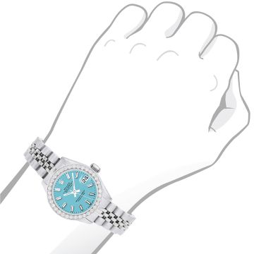 Women's Stainless Steel Diamond Watch | Rolex Oyster Perpetual Datejust 26 mm | Stick | Blue Dial