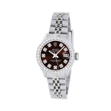 Stainless Steel Women's Rolex Watch | Datejust | 26 mm | Jubilee Bracelet | Diamond Bezel | Dark Red Dial