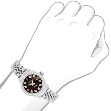 Stainless Steel Women's Rolex Watch | Datejust | 26 mm | Jubilee Bracelet | Diamond Bezel | Dark Red Dial