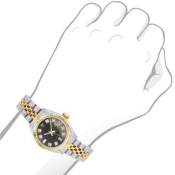 Women's Gold/Stainless Steel Two-Tone Watch | Rolex Datejust 26 mm | Dot | Black Dial