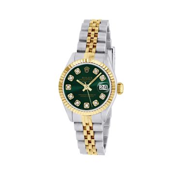 Women's Gold/Stainless Steel Two-Tone Watch | Rolex Datejust 26 mm | Dot | Dark Green Dial