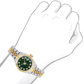 Women's Gold/Stainless Steel Two-Tone Watch | Rolex Datejust 26 mm | Dot | Dark Green Dial