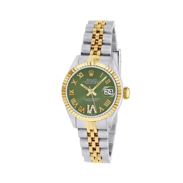 Women's Gold/Stainless Steel Two-Tone Watch | Rolex Oyster Perpetual Datejust 26 mm | Roman Numerals | Green Dial