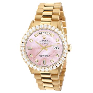 Women's 18K Gold Diamond Watch | Rolex Day-Date 36 mm | Dot | Rose Dial