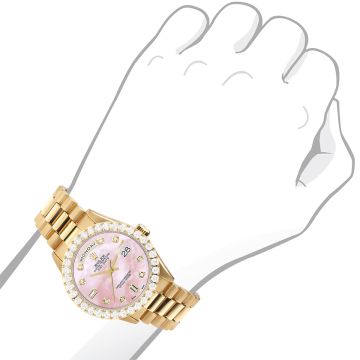 Women's 18K Gold Diamond Watch | Rolex Day-Date 36 mm | Dot | Rose Dial