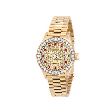 Women's 18K Gold Bust Down Diamond Watch | Rolex Datejust 26 mm | Dot | Gold Tone Dial