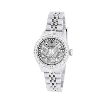 Women's Stainless Steel Diamond Watch | Rolex Datejust 26 mm | Dot | Silver Tone Dial