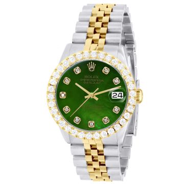 Women's Gold/Stainless Steel Diamond Watch | Rolex Datejust 36 mm | Dot | Emerald Green Dial