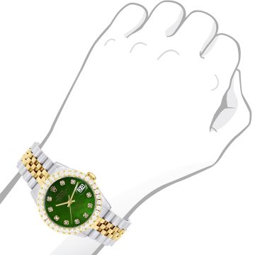 Women's Gold/Stainless Steel Diamond Watch | Rolex Datejust 36 mm | Dot | Emerald Green Dial