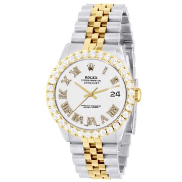 Women's Gold/Stainless Steel Two-Tone Diamond Watch | Rolex Datejust 36 mm | Roman Numerals | White Dial