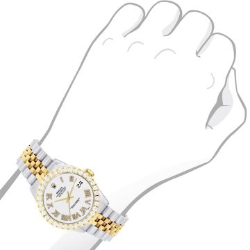 Women's Gold/Stainless Steel Two-Tone Diamond Watch | Rolex Datejust 36 mm | Roman Numerals | White Dial